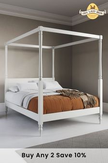 Get Laid Beds White Four Poster Classic Square Leg Solid Wood Bed