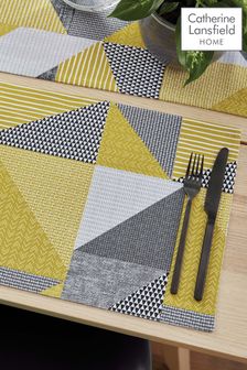 Catherine Lansfield 4 Pack Yellow Larsson Geo Wipeable Placemats