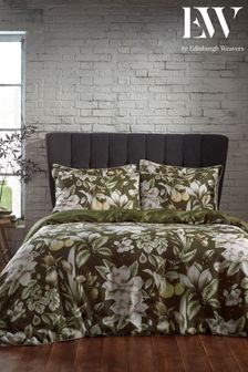 EW by Edinburgh Weavers Green Lavish Botanical 200 Thread Count Cotton Sateen Co Duvet Cover And Pillowcase Set