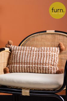 furn. Brown Ayaan Woven Loop Tufted Cotton Double Pom Pom Cushion
