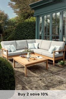 Grey Garden Salcey Teak Corner Sofa Lounging Set with Seat Cushions