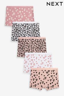 Pink Animal Print Short Briefs 5 Pack (2-16yrs)