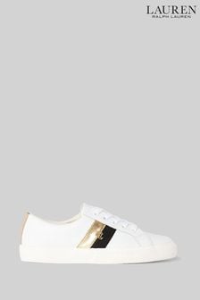 Lauren Ralph Lauren White And Gold Janson Logo Trainers