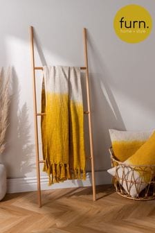 furn. Ochre Yellow Mizu Dip Dye Cotton Slub Fringed Throw