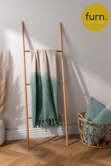 furn. Eucalyptus Green Mizu Dip Dye Cotton Slub Fringed Throw