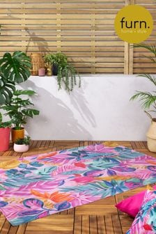 furn. Pink Psychedelic Jungle Exotic Washable Outdoor/Indoor Rug