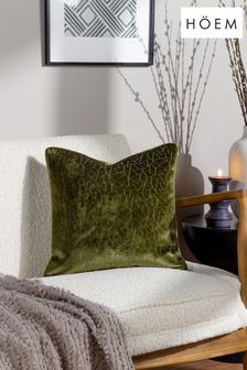 HÖEM Olive Green Malans Geometric Cut Velvet Piped Cushion