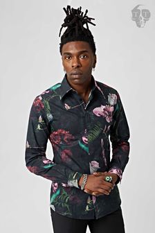 Twisted Tailor Black Slim Fit Facionne Floral 100% Cotton Shirt