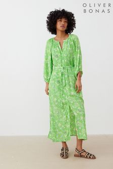 Oliver Bonas Green Paisley Floral Midi Dress