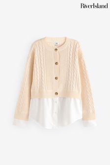 River Island Cream Girls Cable Cardigan