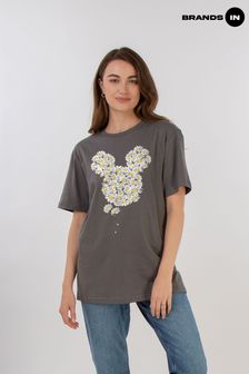 Brands In Grey Mickey Mouse Chamomile Head Women Boyfriend Fit T-Shirt