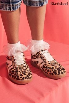 River Island Brown Girls Leopard Side Stripe Trainers