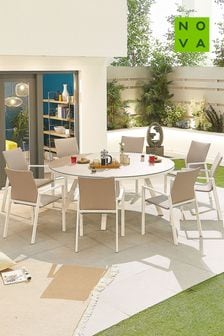 Nova Outdoor Living White Roma 8 Seater Garden Dining Set with 1.8m Round Table