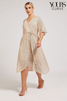 Yours Curve Gold Sequin Tulip Hem Wrap Dress