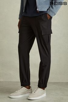 Reiss Black Hold Elasticated Cargo Trousers