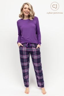 Cyberjammies Blue Slouch Jersey Top and Check Bottoms Pyjama Set