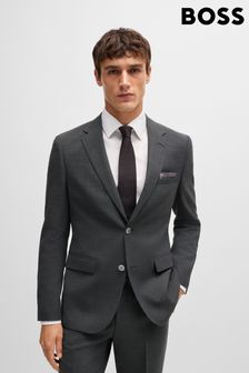 BOSS Grey Micro-Patterned Regular Fit Jacket In Stretch Cloth With Virgin Wool