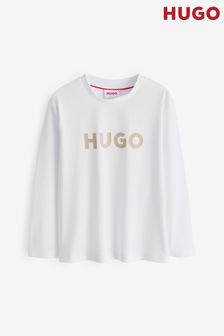 HUGO White Logo Long Sleeve T-Shirt