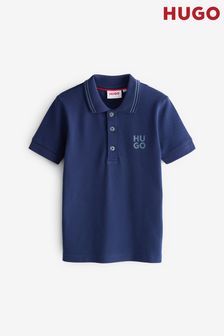 HUGO Blue Square Chest Logo Short Sleeve Polo Shirt