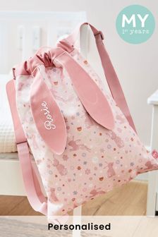 Personalised Pink Bunny Print Drawstring Bag