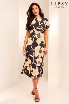 Lipsy Black/White Floral Petite Cross Front Underbust Jersey Midi Dress