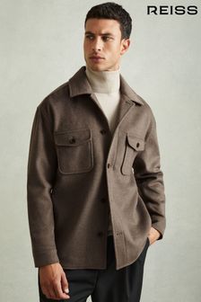 Reiss Light Brown Liam Wool Blend Melton Overshirt