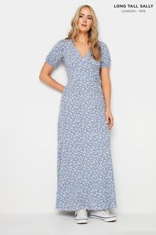 Long Tall Sally Blue/White Ditsy Wrap Maxi Dress