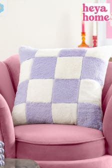 heya home Lilac Cozee Check Faux Fur Cushion