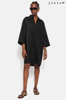 Jigsaw Black Linen 100% Cotton Tunic Shirt Dress