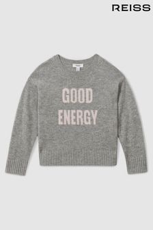 Reiss Grey Shelly Teen Wool Blend Crew Neck Slogan Jumper