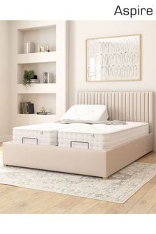 Aspire Furniture Off White Grant Velvet Electric Adjustable Bed With Mattress