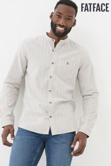 FatFace Natural Long Sleeve Stripe Grandad Shirt