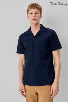 Oliver Sweeney Blue 100% Cotton Seersucker Short Sleeved Shirt