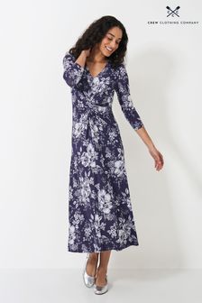 Crew Clothing Company Blue 3/4 Sleeve Flora Jersey Dress