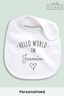 Little Years Personalised Hello World White Bib