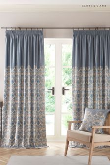 Clarke and Clarke Slate Strawberry Thief Pencil Pleat Curtains