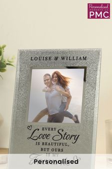 Personalised Love Story 4x4 Glitter Glass Photo Frame by PMC