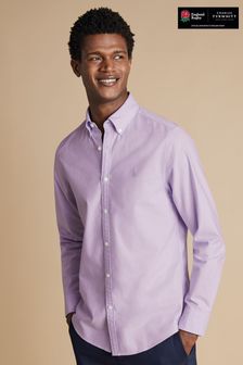 Charles Tyrwhitt Purple Slim Fit Plain Button Down Stretch Washed Oxford Shirt