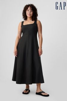 Gap Black Linen Blend Square Neck Midi Dress