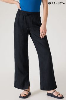 Athleta Black 100% Linen Retreat Wide Leg Trousers