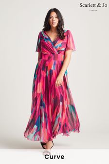 Scarlett & Jo Pink Multi Isabelle Angel Sleeve Maxi Dress