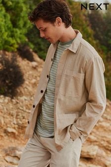 Stone Natural Linen Blend Chore Shacket Overshirt