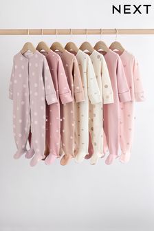 Pink 7 Pack Two Way Zip Baby Sleepsuits (0mths-3yrs)