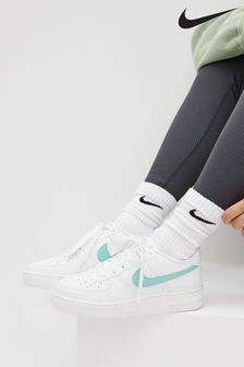 Nike White/Green Air Force 1 Youth Trainers