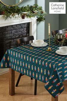 Catherine Lansfield Green Christmas Nutcracker Cotton Wipe Clean Table Cloth