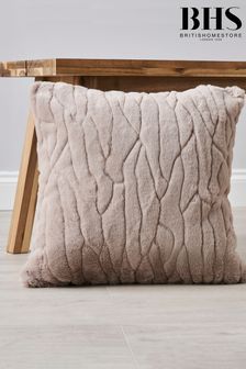 BHS Tan Brown Luxury Embossed Rabbit Faux Fur Cushion