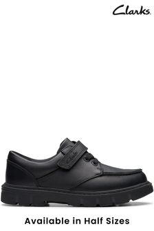 Clarks Black Wide Fit (G) Leather Lorcam Edge Shoes