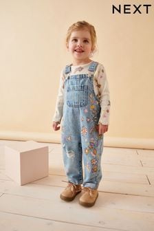 Denim Floral Printed 100% Cotton Dungaree Set (3mths-7yrs)