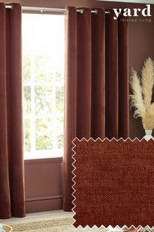 Yard Nutmeg Brown Heavy Chenille Velvet Eyelet Curtains