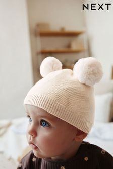 Cream Baby Delicate Double Pom Hat